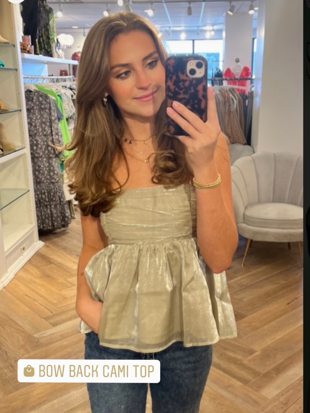 Wayf Shimmer Bow Back Top